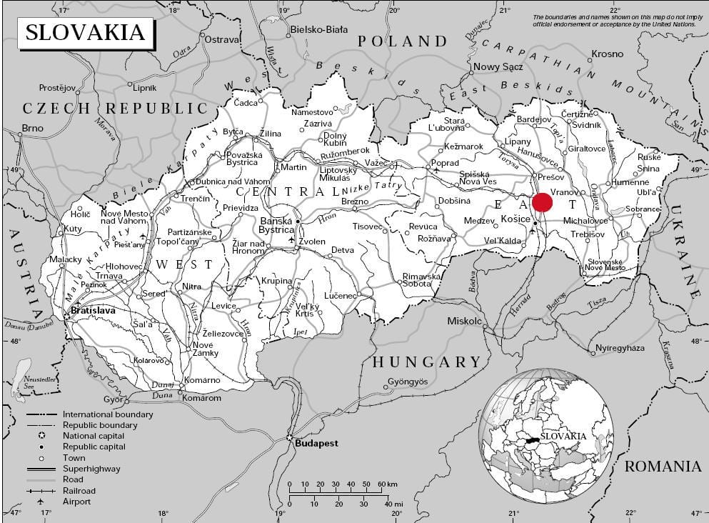 карта на Източна Словакия