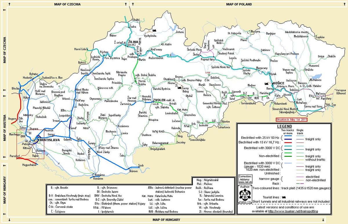 Словакия влак на картата