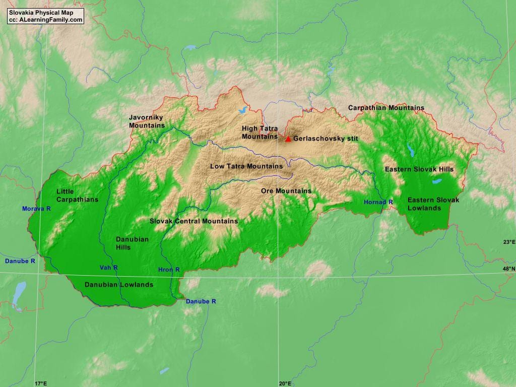 карта на Словакия планината