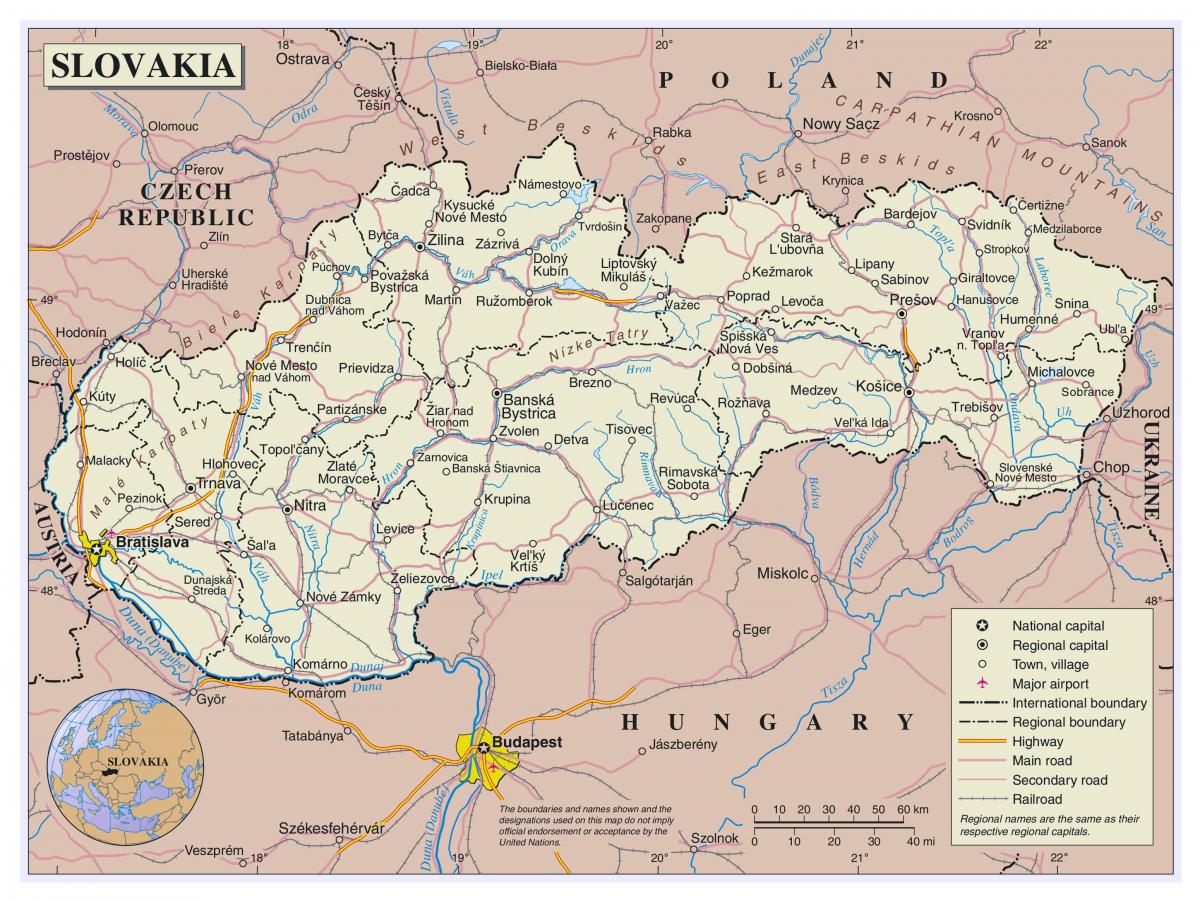 карта на Словакия-близко летище