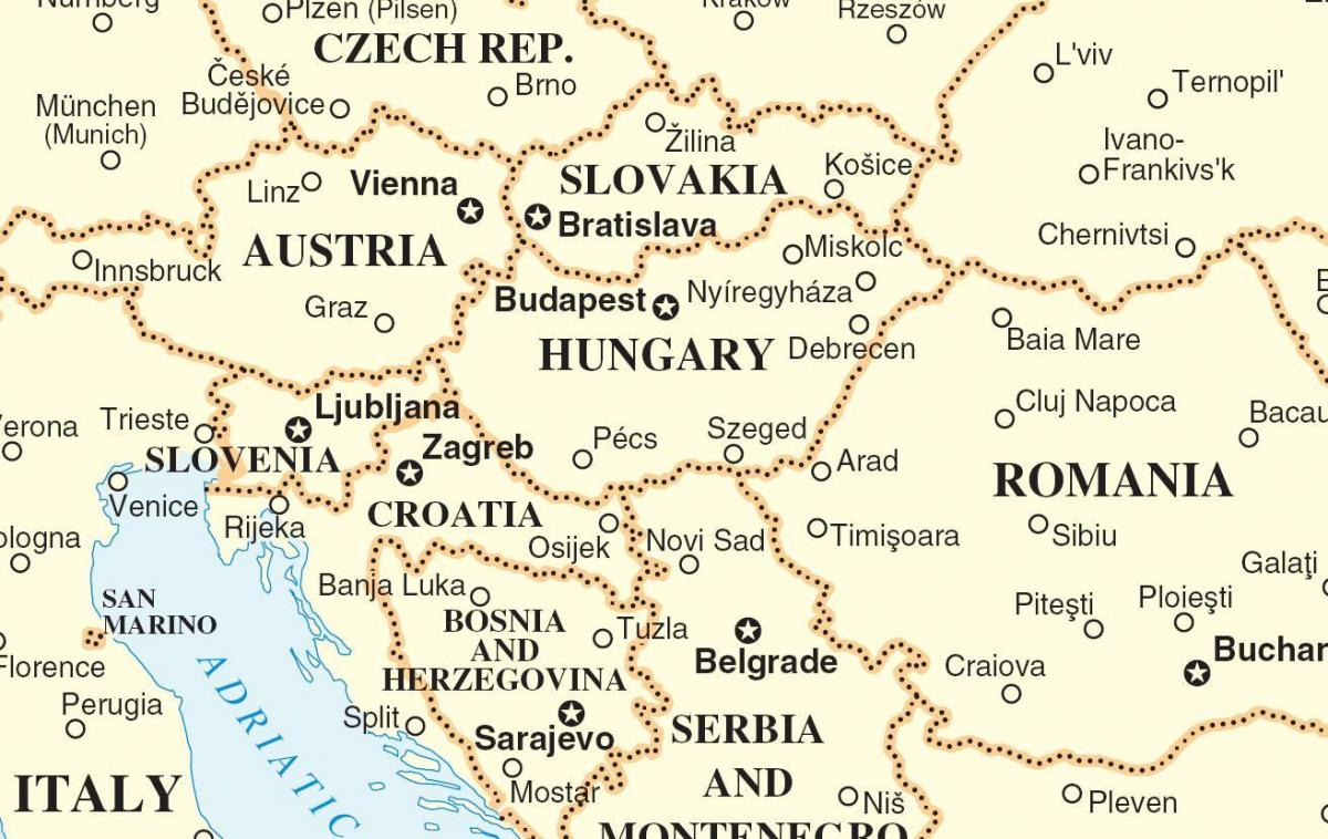 карта на Словакия околните страни