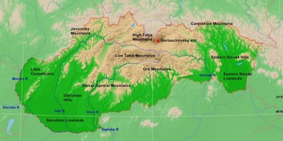 Карта на Словакия физическа
